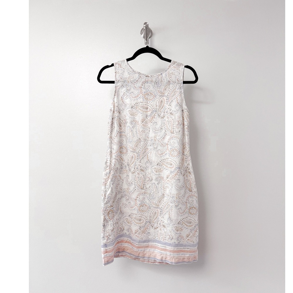 Rachel Ashwell Womens Medium White Linen Paisley Sleeveless Shift Dress Pockets